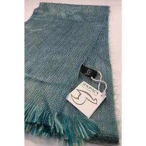 Shupaca Alpaca Blend Fuzzy Teal Gray Scarf Fringe 76 Inch Long x 11.5 Inch Wide